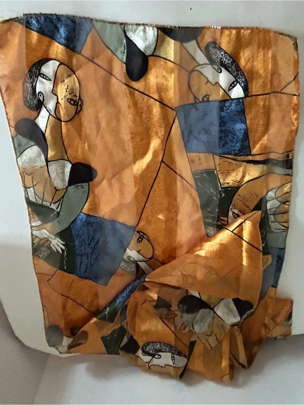 Abstract Picasso  Orange Cubist Print Scarf Vintage